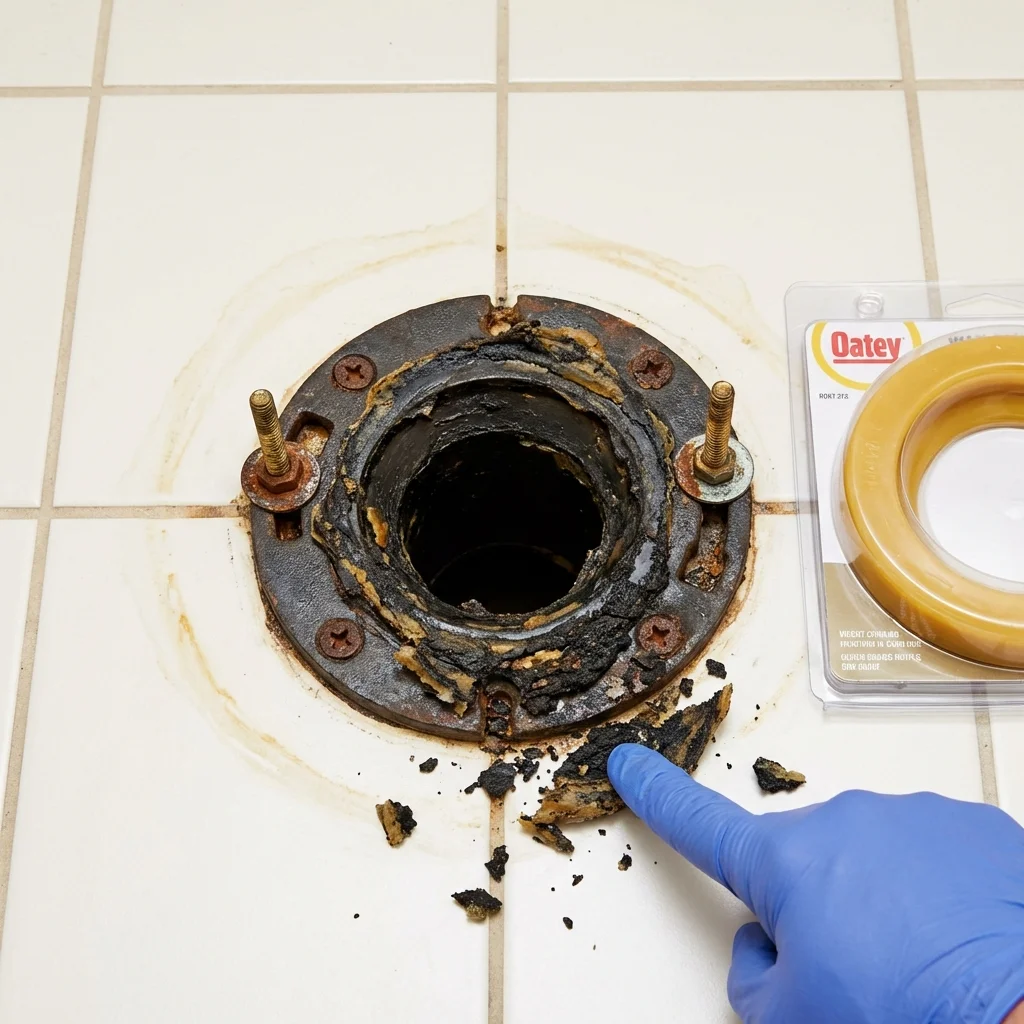 Failed wax ring showing water seepage at the base of a toilet in a Lawai, HI home