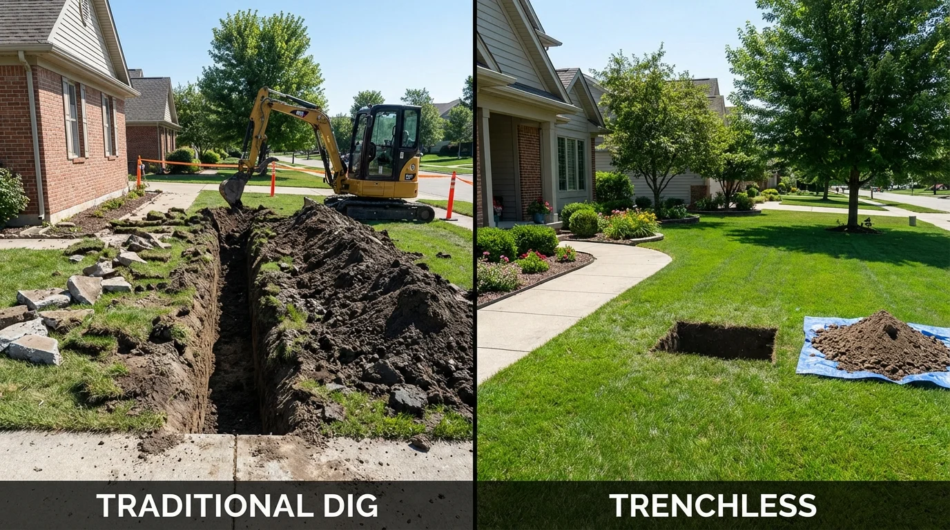 Trenchless sewer repair with minimal yard damage versus traditional excavation in Lawai, HI